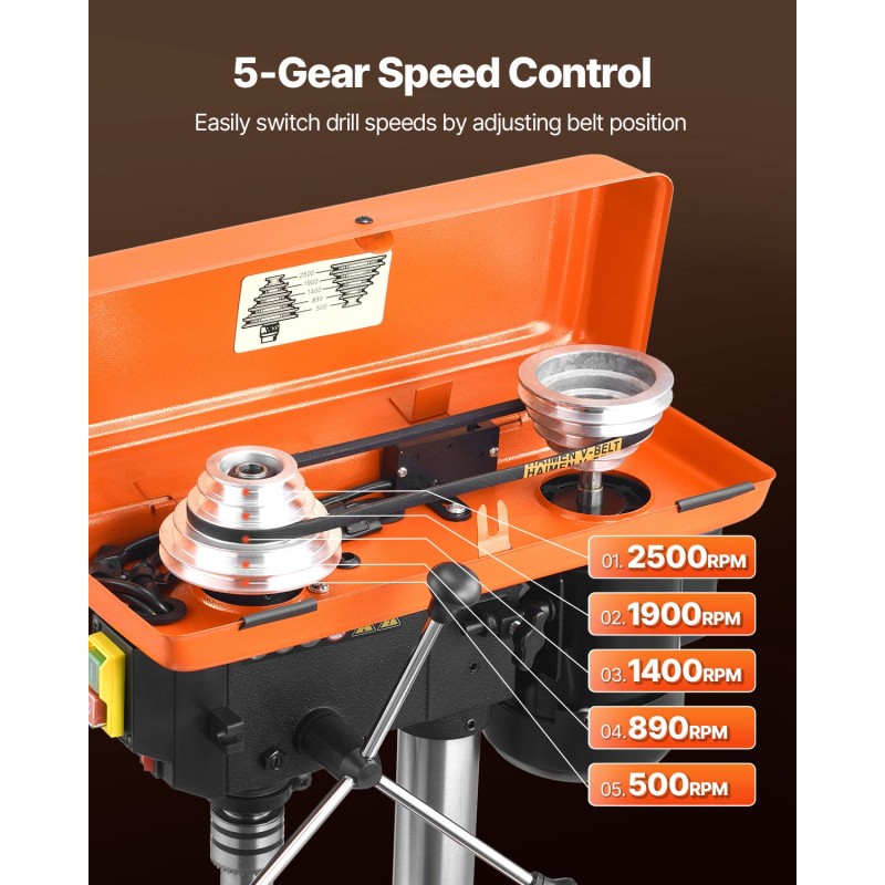 Pöytämallinen 8-tuumainen 500W 5-portainen pylväsporakone 0–45° kallistettava työpöytä puu ja metalli