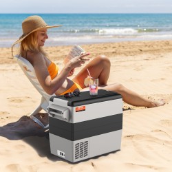 Kompressorikäyttöinen autokylmälaukku 52 l kaksivyöhykkeinen toimii 12/24 V ja 100–240 V verkkojännitteellä