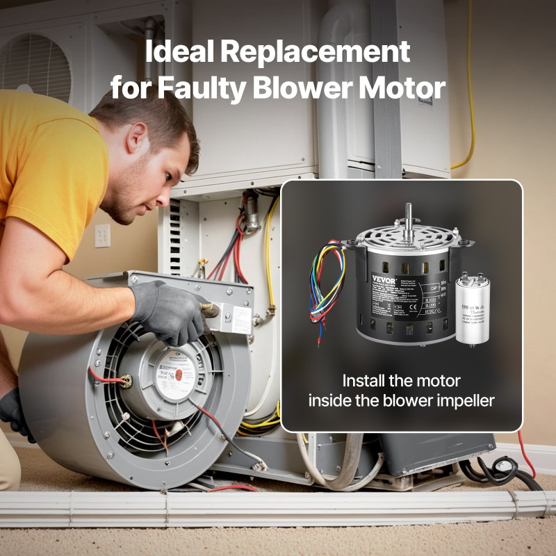 Puhallinmoottori metallirunkoinen 1/2 hevosvoimaa 220V 3-nopeuksinen 10mm akseli 20mm kondensaattorilla