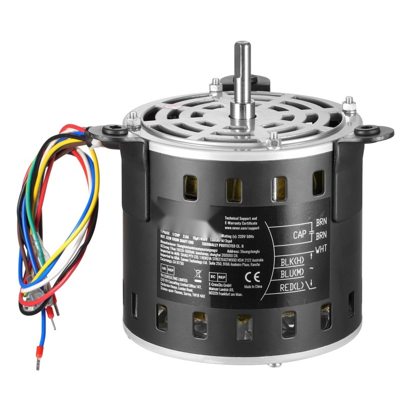 Puhallinmoottori metallirunkoinen 1/2 hevosvoimaa 220V 3-nopeuksinen 10mm akseli 20mm kondensaattorilla