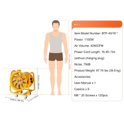 Siirrettävä kanavapuhallin teräsrunkoinen 406 millimetriä kantokahvalla työtiloihin