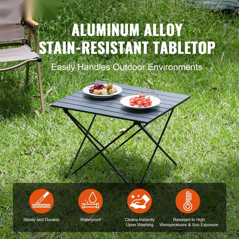 Taitettava retkipöytä alumiiniseoksesta valmistettu 565x460x405 mm musta kantolaukulla