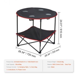 Taitettava retkipöytä kaksikerroksinen 600D Oxford kangas teräsrunko 720x720 mm 25 kg