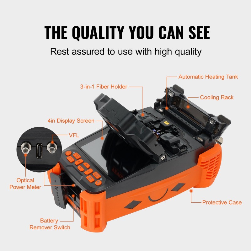 Kuituhitsauslaite 4 moottoria vaippakohdistus automaattitarkennus 10,16 cm digitaalinen näyttö säänkestävä