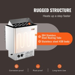 Sähkölämmitin 8 kW seinäasennus 8–12 m³ ruostumaton teräs 430 3 h ajastin