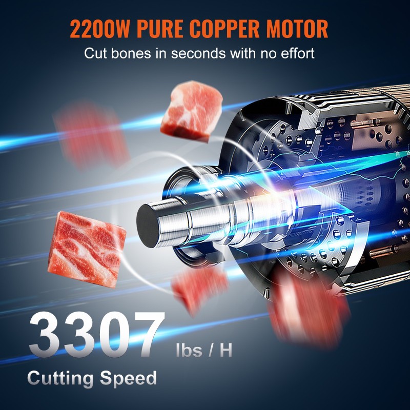 Sähköinen lihasaha 2200W alumiiniseosrunko ruostumaton teräs 4–220 mm leikkuupaksuus