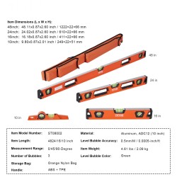 Vatupassisarja alumiiniseos magneettinen neliosainen kolme kuplaputkea iskunkestävä 48/24/16/10 tuumaa