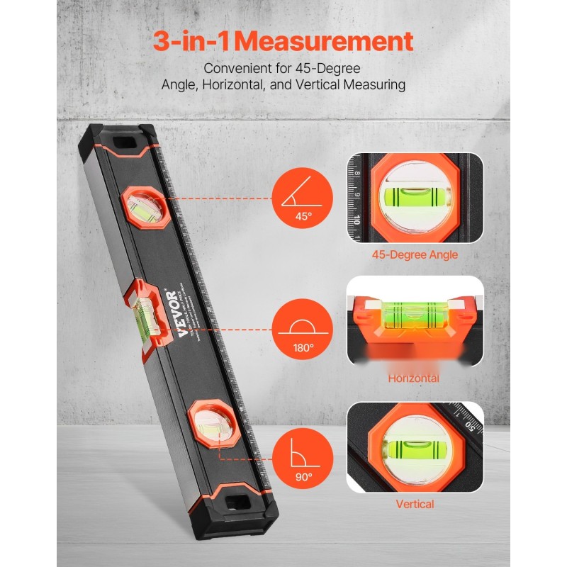 4-osainen magneettinen vatupassisarja alumiinirunko 10 16 24 48 tuumaa fluoresoivat kuplaputket