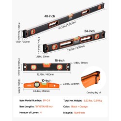 4-osainen magneettinen vatupassisarja alumiinirunko 10 16 24 48 tuumaa fluoresoivat kuplaputket