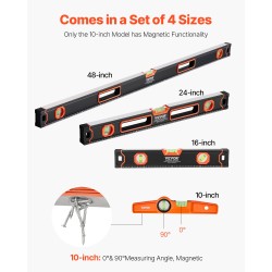 4-osainen alumiininen vatupassisarja 10/16/24/48 tuumaa fluoresoivilla kuplaputkilla
