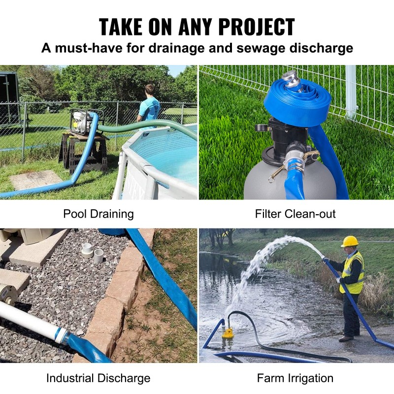 Altaiden huuhteluletku PVC-muovi 2 tuuman 15,24 m yhteensopiva 1,5 tuuman putkille