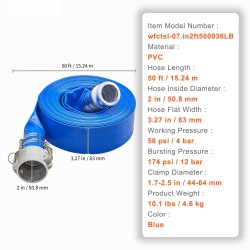 Altaiden huuhteluletku PVC-muovi 2 tuuman 15,24 m yhteensopiva 1,5 tuuman putkille