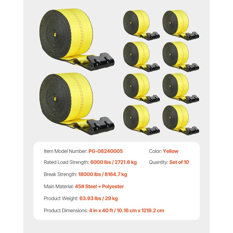 Vinssihihnat polyesteri 10 kpl 10,2 cm 12,2 m 2,7 t tasakoukku