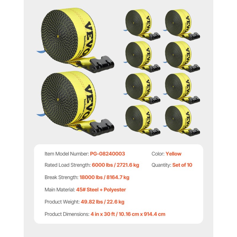 Vinssihihnat polyesteri 10,2 cm x 9,1 m työkuorma 2,7 t 10 kpl