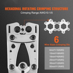Kaapelikenkäpuristin karkaistu teräsrunko viputoiminen kahva 6–50 mm² puristusalue 60 kpl alumiinirenkaita