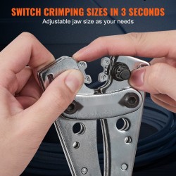 Kaapelikenkäpuristin karkaistu teräsrunko viputoiminen kahva 6–50 mm² puristusalue 60 kpl alumiinirenkaita