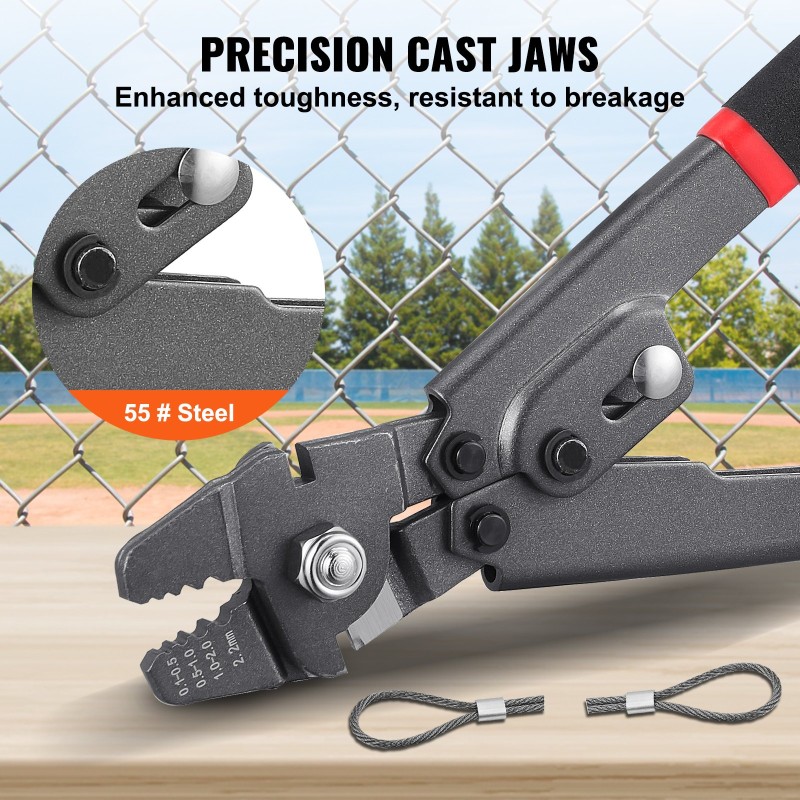 Puristustyökalu vaijerille 0,1–2,2 mm teflonpinnoitettu sisältää vaijerileikkurin ja 160 alumiiniholkkia