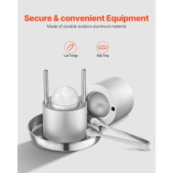 Jääpalloprässi ilmailualumiinia 53 mm pihdeillä ja tippa-astialla viskille ja cocktaileille