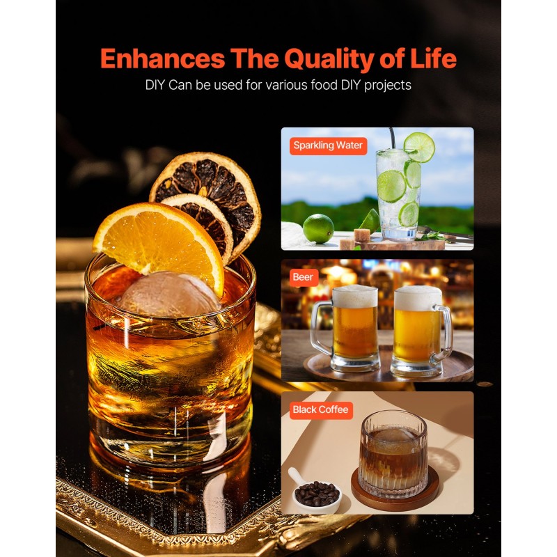 Jääpalloprässi ilmailualumiinia 53 mm pihdeillä ja tippa-astialla viskille ja cocktaileille