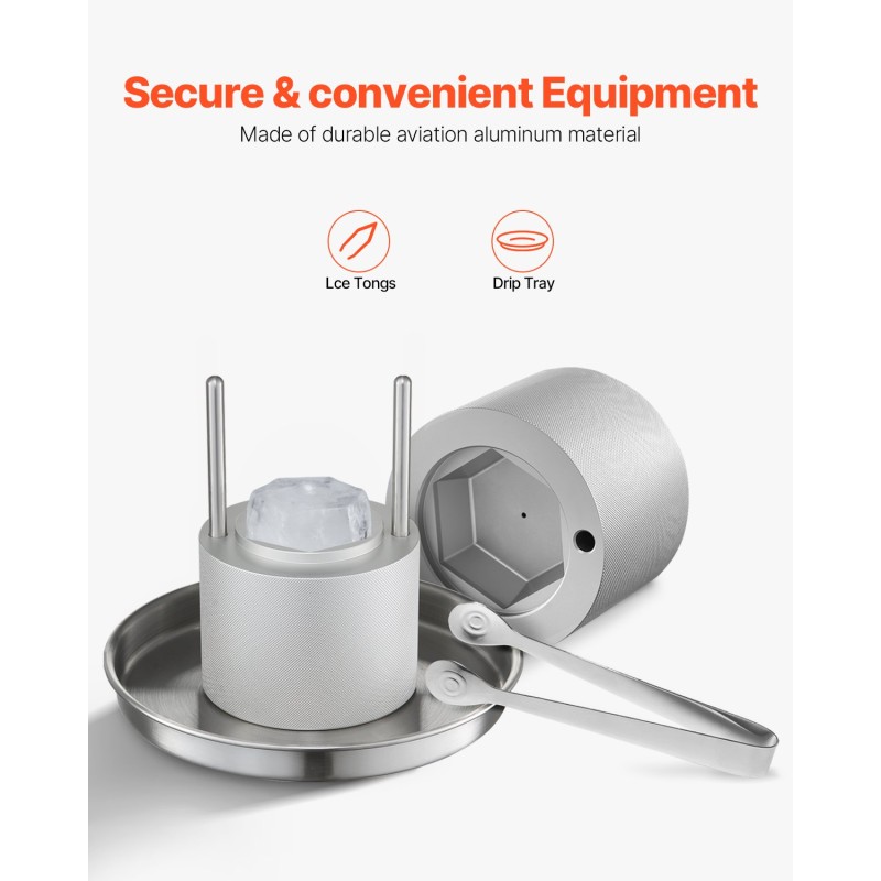 Jäätimanttipuristin lentokonealumiini 65 mm mukana jääpihdit ja tippatarjotin viskille ja cocktaileille