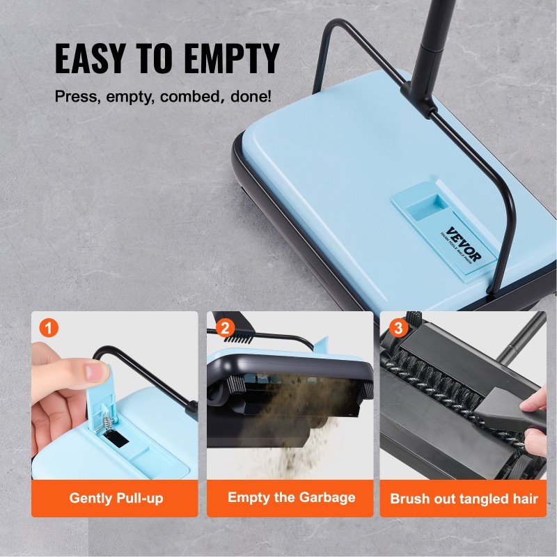 Käsikäyttöinen matto- ja lattiaharja 300 ml pölysäiliö 200 mm harjausleveys