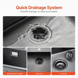 Keittiöallas päältä asennettava 304 ruostumaton teräs 68x45 cm yksiallas musta