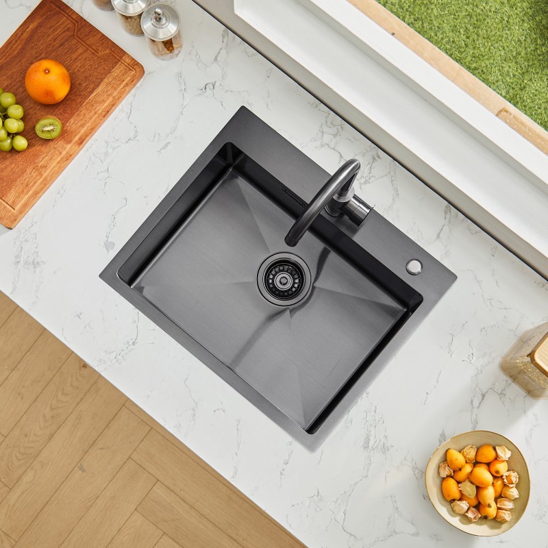 Keittiöallas 304 ruostumaton teräs 55x45 cm ylhäältä asennettava yksialtainen musta