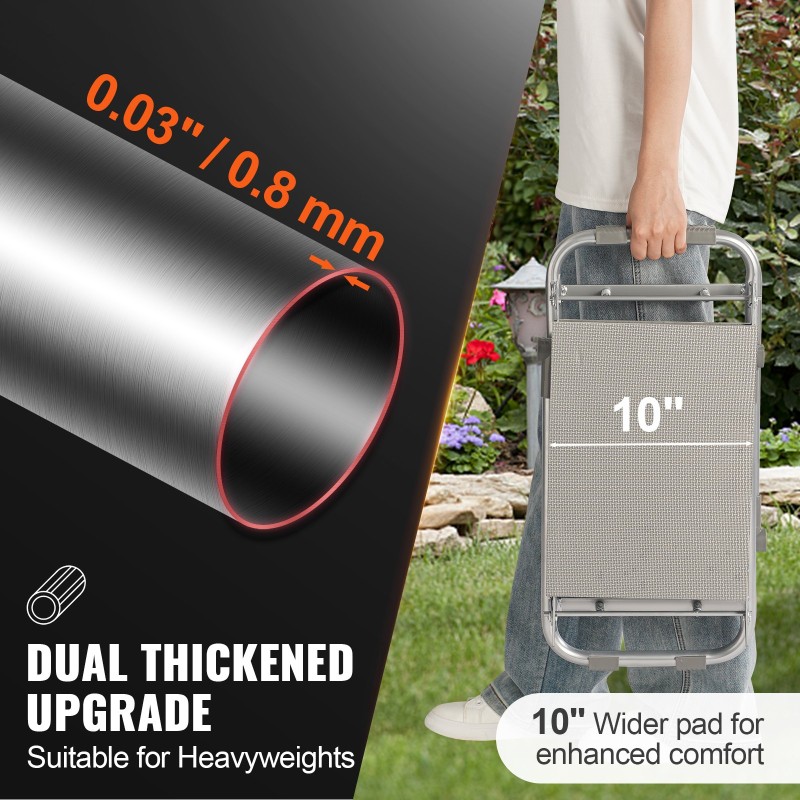 Puutarhapolvistumistuki ja istuin hiiliteräsrunko EVA-pehmuste taitettava työkalutaskulla