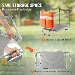 Puutarhapolvistumistuki ja istuin hiiliteräsrunko EVA-pehmuste taitettava työkalutaskulla