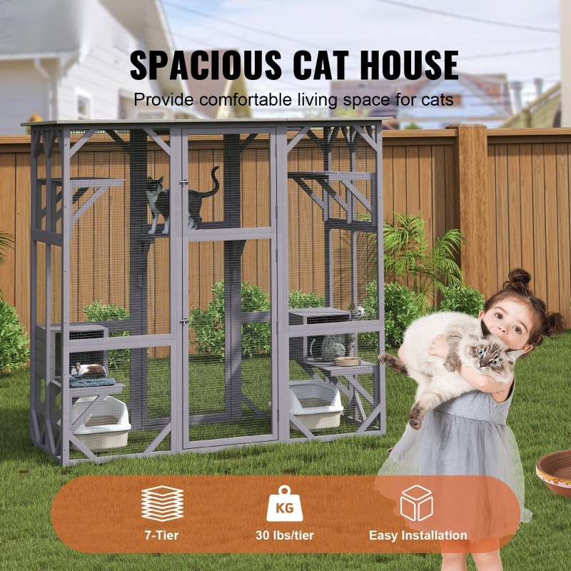 Kissatarha 7-tasoinen galvanoitu verkko ja kuusipuu 181x88x169 cm