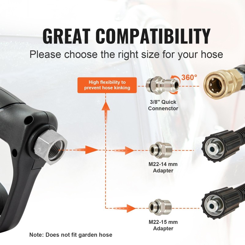 Painepesurin lyhyt pesukahva messinki ruostumaton teräs muovi maksimipaine 5000 viisi suutinta