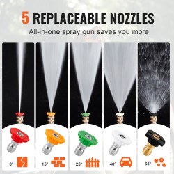 Painepesurin lyhyt pesukahva messinki ruostumaton teräs muovi maksimipaine 5000 viisi suutinta