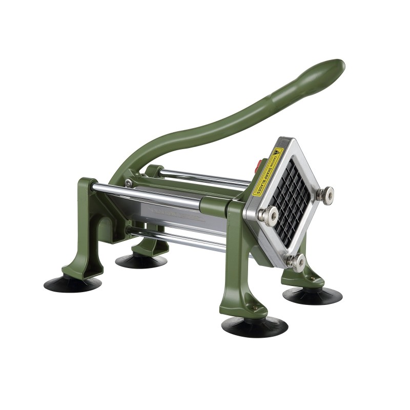 Manuaalinen perunaleikkuri alumiinirunko ja 1/2-tuumainen ruostumaton terä imukuppeilla ja ergonomisella kahvalla