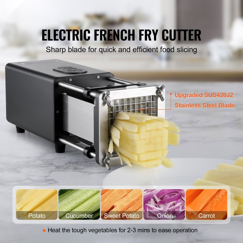 Sähköinen perunaleikkuri 1/2- ja 3/8-tuumaisilla ruostumattomilla terillä perunoille ja vihanneksille