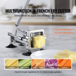 Manuaalinen perunaleikkuri alumiini ja ruostumaton teräsrunko 3 teräkokoa imukupilliset jalat