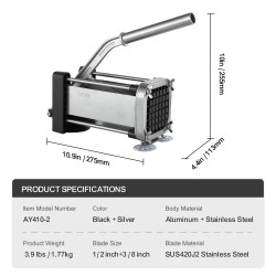 Manuaalinen perunaleikkuri ruostumattomat 1/2 ja 3/8 tuuman terät 3 imukuppia