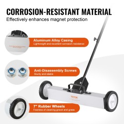 Rullaava työntömallinen magneettikeräin seitsemänkymmentäneljä senttimetriä leveä teleskooppikahvalla säädettävillä pyörillä