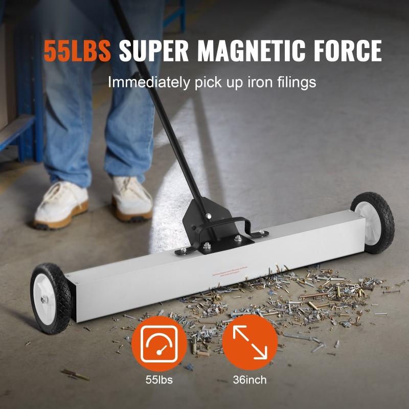 Rullaava magneettinen puhdistaja pyörillä 36 tuuman 24,9 kg teleskooppivarrella 77–113 cm alumiinirunkoinen