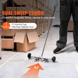 Magneettinen lakaisija pyörillä 43 cm keräyspinta 4,5 kg vetokyky säädettävällä teleskooppivarrella