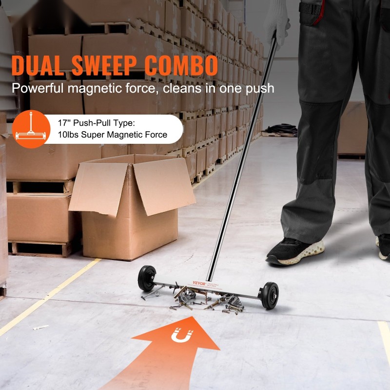 Magneettinen lakaisija pyörillä 43 cm keräyspinta 4,5 kg vetokyky säädettävällä teleskooppivarrella