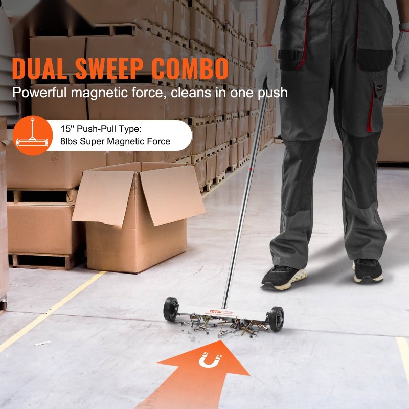 Magneettinen keräysvaunu pyörillä 15-tuumainen kevyt 3,6 kg vetovoima säädettävä teleskooppivarsi