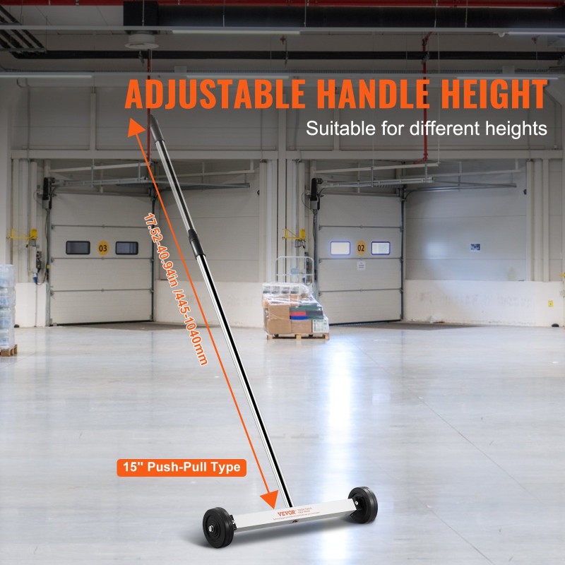 Magneettinen keräysvaunu pyörillä 15-tuumainen kevyt 3,6 kg vetovoima säädettävä teleskooppivarsi