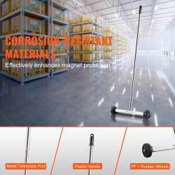 Magneettinen keräysvaunu pyörillä 15-tuumainen kevyt 3,6 kg vetovoima säädettävä teleskooppivarsi