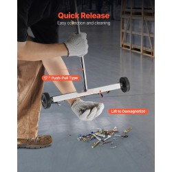 Magneettiharava pyörillä 445 mm työleveys 4,5 kg nostokyky säädettävällä varrella