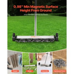 Magneettiharava pyörillä 445 mm työleveys 4,5 kg nostokyky säädettävällä varrella