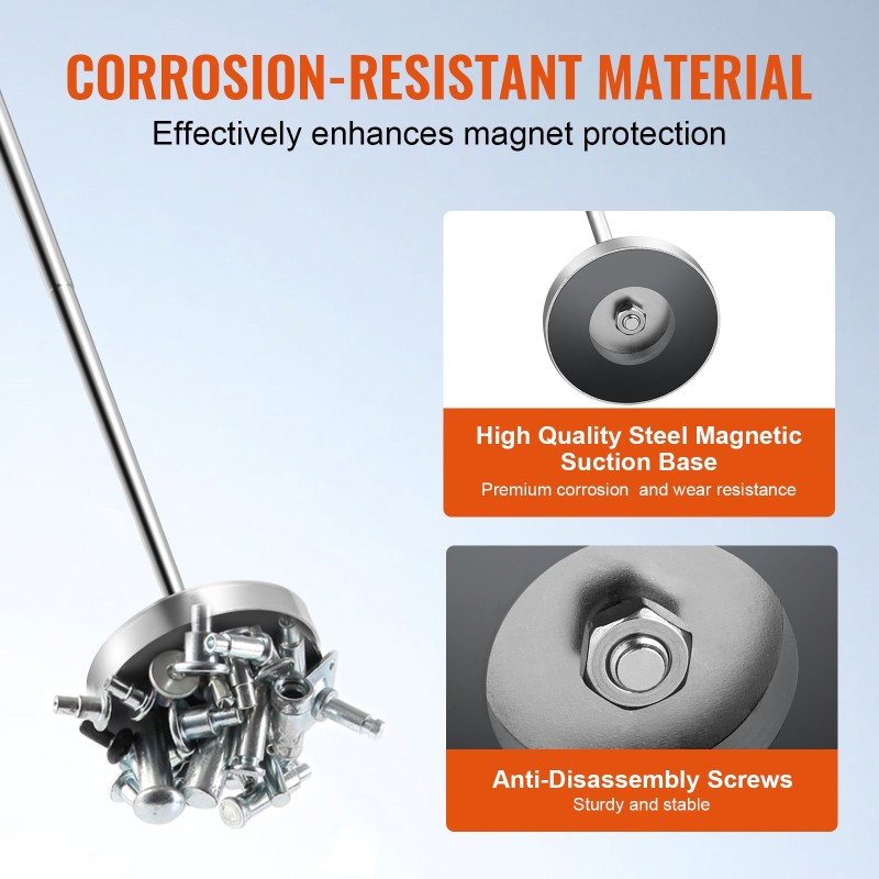Käsikäyttöinen magneettikeräin 15,9 kg vetovoima säädettävä teleskooppivarsi 210–845 mm ergonominen kahva