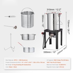Ulkokeitin alumiinikattilasetti kalkkunan uppopaistoon ja kalan paistoon korit lämpömittari