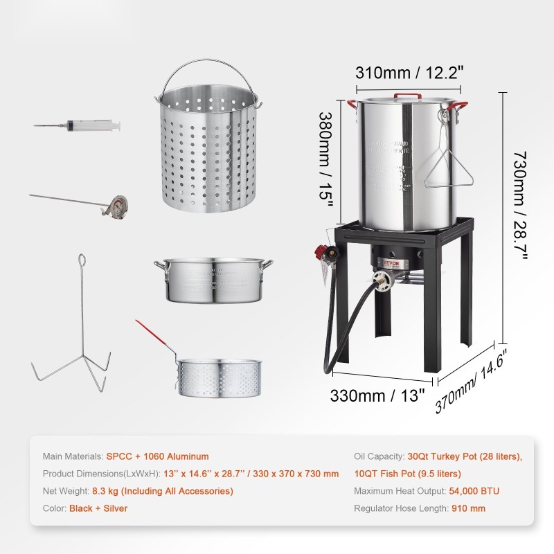 Ulkokeitin alumiinikattilasetti kalkkunan uppopaistoon ja kalan paistoon korit lämpömittari