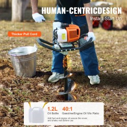 Bensiinikäyttöinen maapora 63 cm3 2400 W 20,3 cm poranterällä ja jatkovarsilla