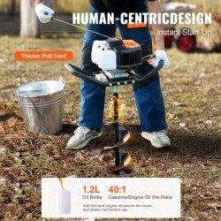 Bensiinikäyttöinen maaporakone 43CC 1250W poranterä halkaisija 200 mm pituus 800 mm